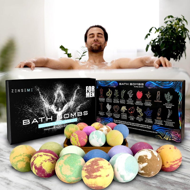 ZenseMe Bath Bombs for Men, Gift Set of 18 Scented Organic Handmade Bath Bombs of 2.5 oz with Natural Essential Oils. Perfect for Boyfriend, Husband, Father or Friend, by ZenseMe - Image 2